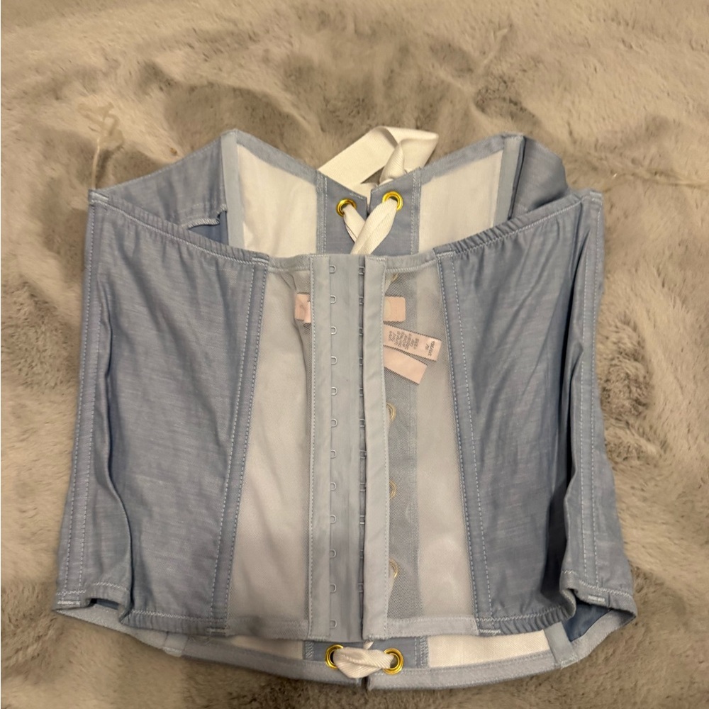 Victoria's Secret Blue Corset Top with White Accents - Picture 2 of 4